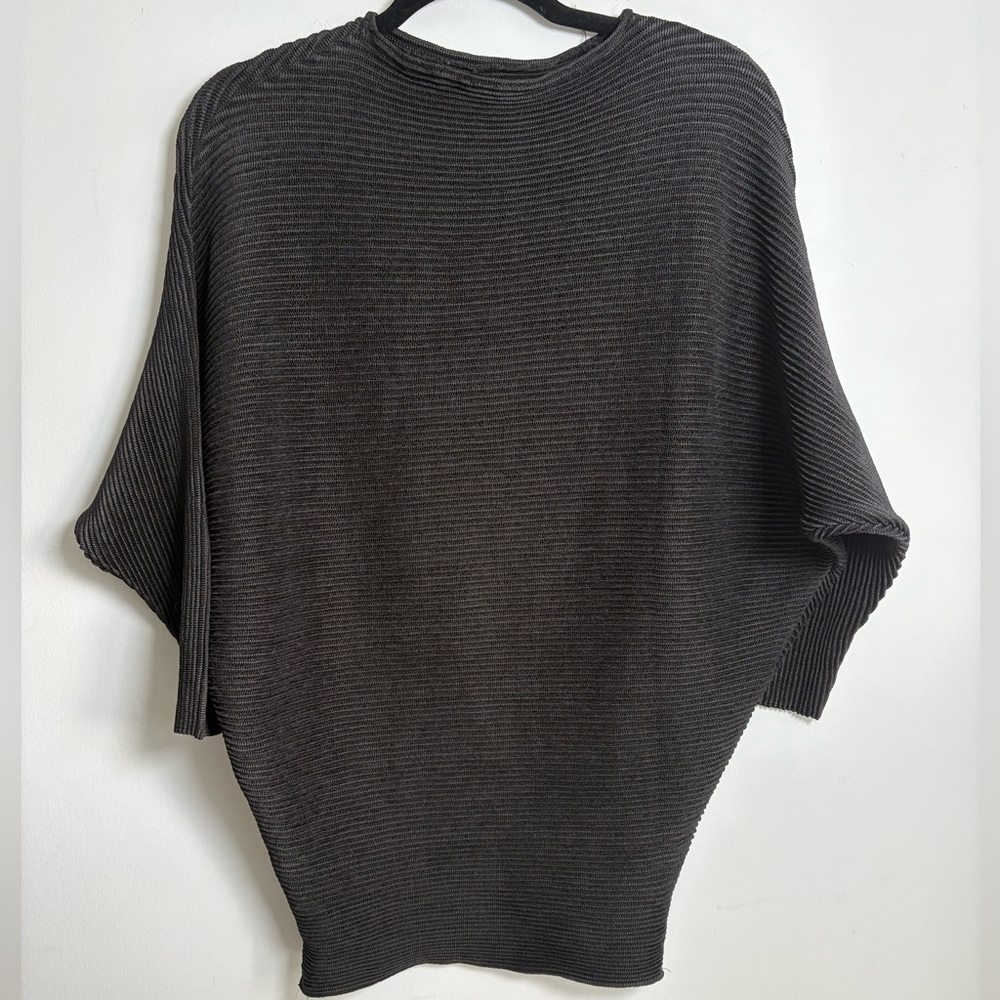 Specchio Black Ribbed Cocoon Top Size 40 Japanese Minimalist Batwing - Picture 4 of 4
